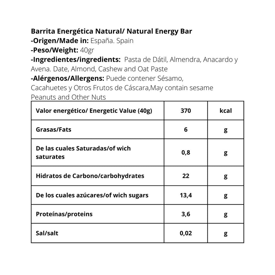 Barra Energética 100% Natural 40Gr